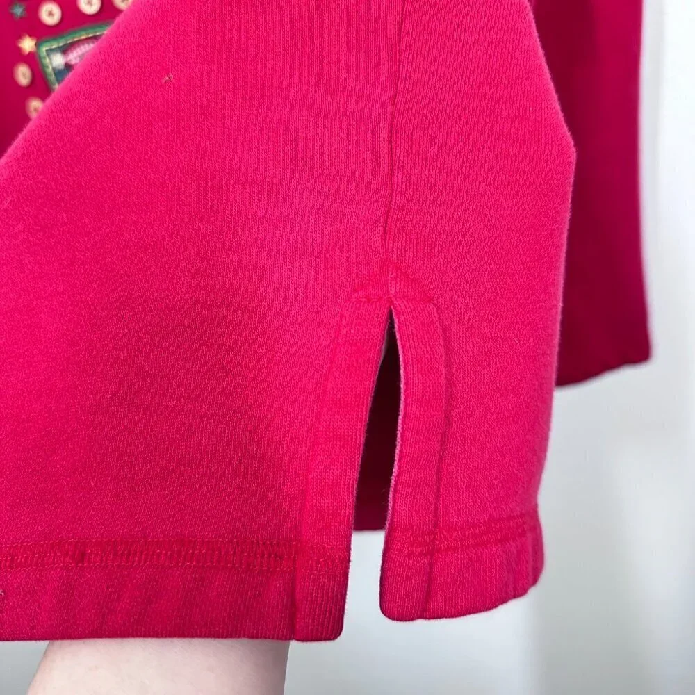 Vintage Holiday Winter Christmas Sweatshirt‎ Embroidered Quilted Red Adorable PS - Picture 5 of 10